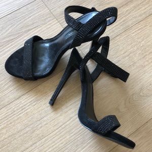 Zara Black Suede Embellished Sparkle Strappy Heels
